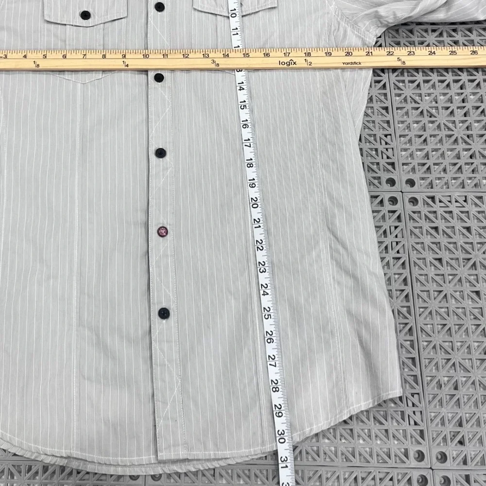 Holton Mfg Button Up Shirt Mens Medium Grey Pinstripe Long Sleeve Utility Casual